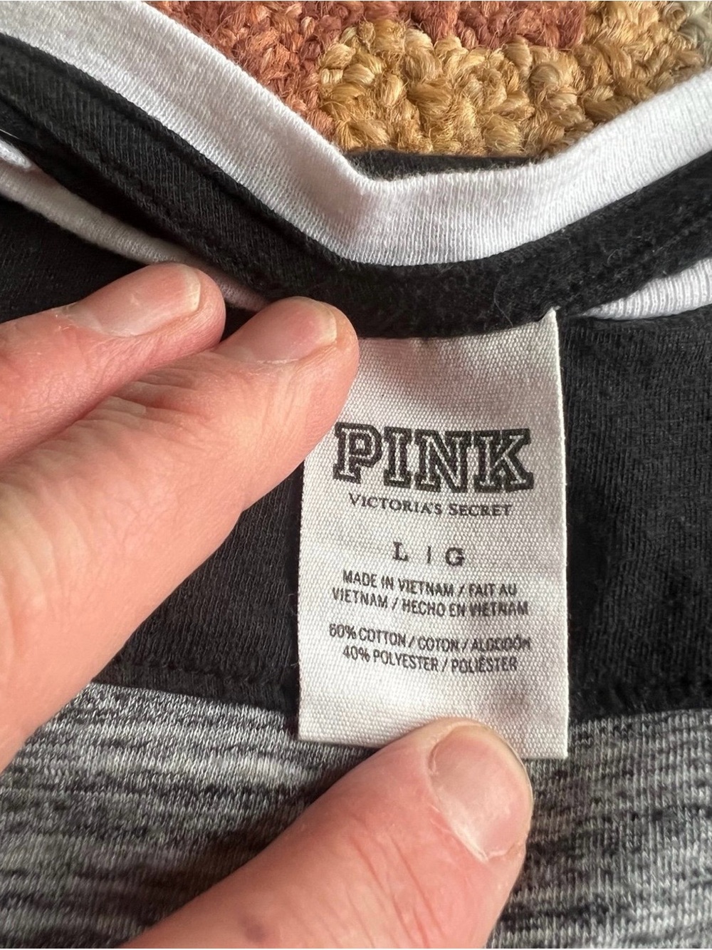 PINK Victoria's Secret Black & Gray Logo Short Sleeve Tee with White Trim - Picture 4 of 8